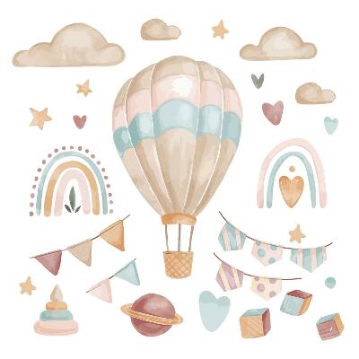 Muur stickers 100x141 Boho aquarel pastelpatronen