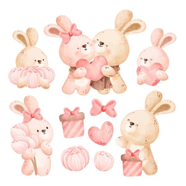 Muur stickers 100x138 Schattige konijntjes in een pastelkleurige familie