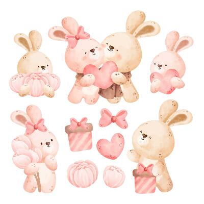 Muur stickers 100x138 Schattige konijntjes in een pastelkleurige familie