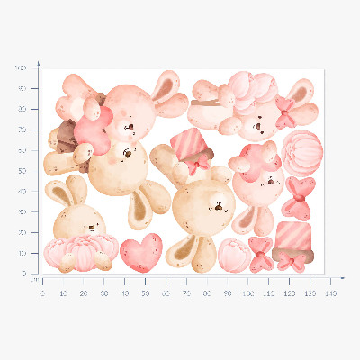 Muur stickers 100x138 Schattige konijntjes in een pastelkleurige familie