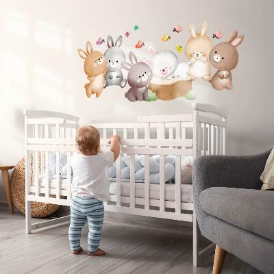 Muur stickers 100x124 Pastelkleurige konijntjes en vlinders in bosstijl