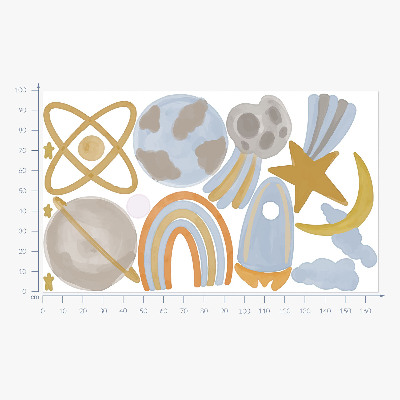 Muur stickers 100x167 Een ruimte-illustratie van planeten en sterren in pastelkleuren.