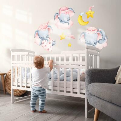 Muur stickers 100x152 Olifanten en wolken in pastelkleurige aquarelstijl