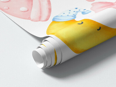 Muur stickers 100x152 Olifanten en wolken in pastelkleurige aquarelstijl