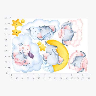 Muur stickers 100x140 Pastelkleurige olifanten en wolken in aquarelstijl