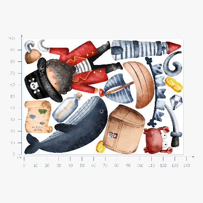 Muur stickers 100x138 Piratenwereld in pastelkleurige waterverf
