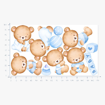 Muur stickers 100x172 Pastelkleurige teddyberen in aquarelversie