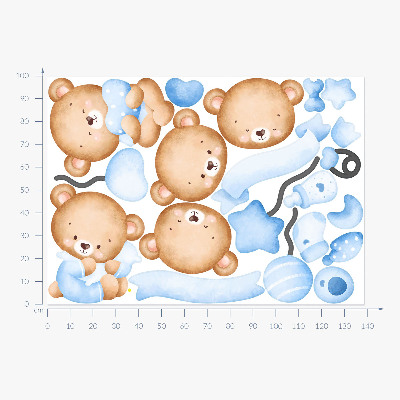 Muur stickers 100x139 Pastelkleurige aquarel teddyberen in een charmante stijl