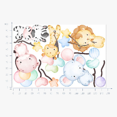 Muur stickers 100x148 Safari met wilde dieren en aquarelballonnen