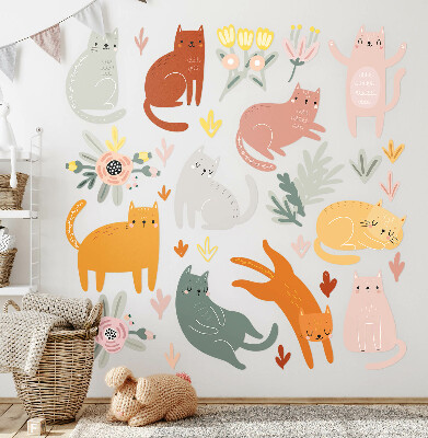 Muur stickers 100x176 Pastelkleurige katten en planten in boho-stijl