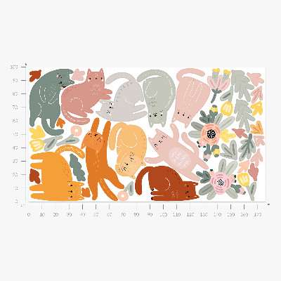 Muur stickers 100x176 Pastelkleurige katten en planten in boho-stijl