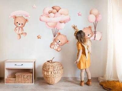 Muur stickers 100x145 Teddyberen met ballonnen in pastelwaterverf