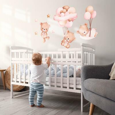 Muur stickers 100x145 Teddyberen met ballonnen in pastelwaterverf