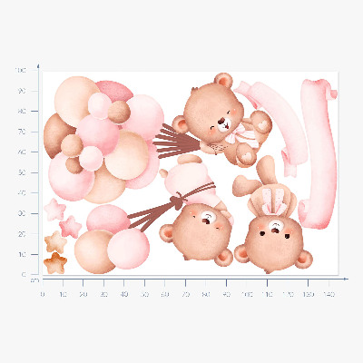 Muur stickers 100x145 Teddyberen met ballonnen in pastelwaterverf