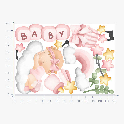 Muur stickers 100x142 Pastelkleurige aquareldecoraties voor een kleine prinses