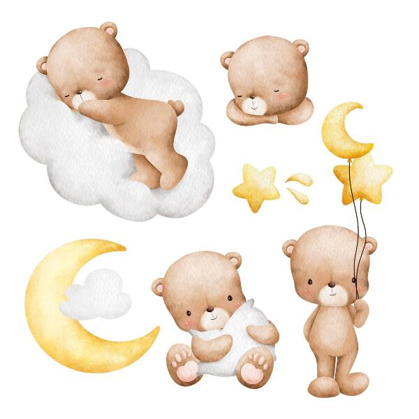Muur stickers 100x158 Schattige teddyberen in de wolken en sterren