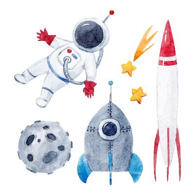 Muur stickers 100x168 Ruimtepastelpatroon met astronaut en raketten