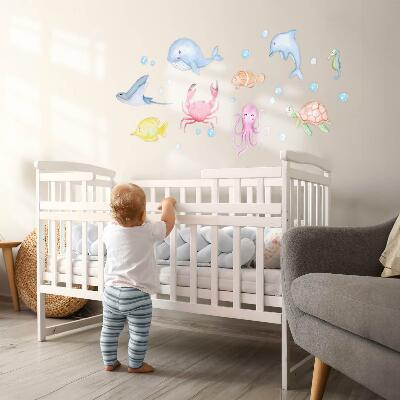 Muur stickers 100x142 Een pastelkleurige onderwaterwereld van aquarelwezens