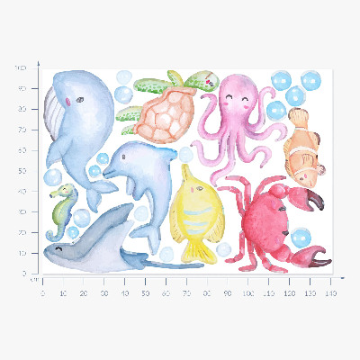Muur stickers 100x142 Een pastelkleurige onderwaterwereld van aquarelwezens
