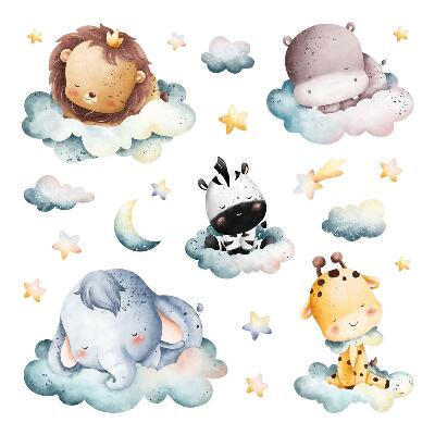 Muur stickers 100x148 Nachtwolken met lachende dieren aquarel