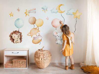 Muur stickers 100x173 Schattige boho-dieren met pastelkleurige ballonnen