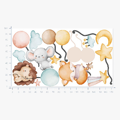 Muur stickers 100x173 Schattige boho-dieren met pastelkleurige ballonnen