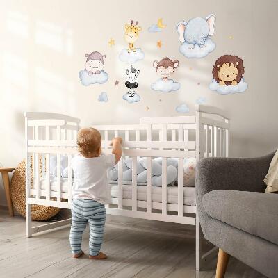 Muur stickers 100x136 Schattige dieren in pastelwolken
