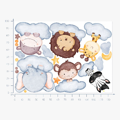 Muur stickers 100x136 Schattige dieren in pastelwolken