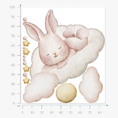 Muur stickers 100x86 Konijntje op de wolken en pastelwaterverf