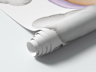 Muur stickers 100x117 De reis van een ballonmuis in pastelkleurige wolken