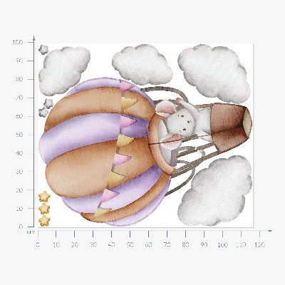 Muur stickers 100x117 De reis van een ballonmuis in pastelkleurige wolken