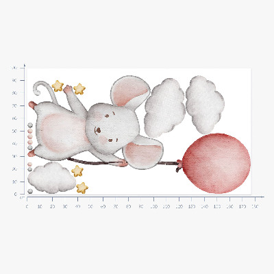Muur stickers 100x178 Muis met een ballon in de wolken aquarel pastels
