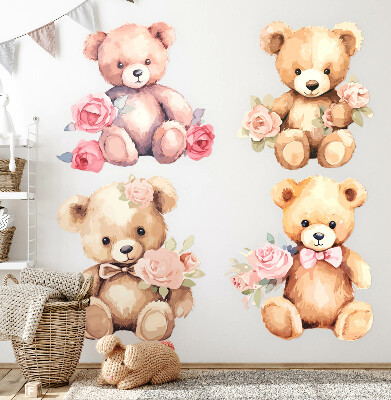 Muur stickers 100x128 Teddyberen met bloemen in aquarelstijl