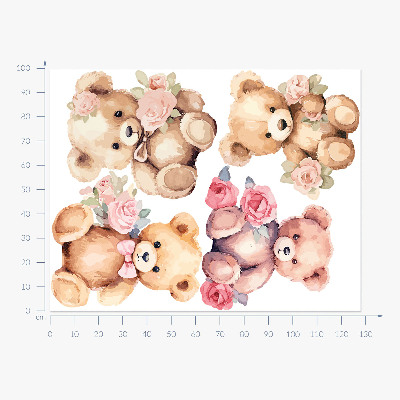Muur stickers 100x128 Teddyberen met bloemen in aquarelstijl