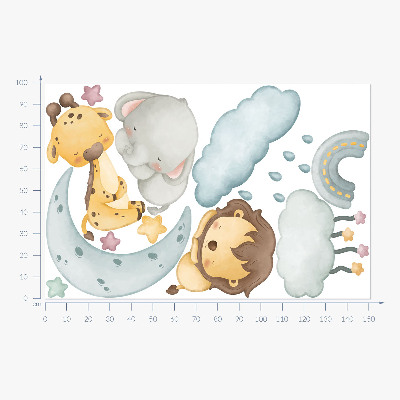 Muur stickers 100x152 Schattige dieren in pastelhemel