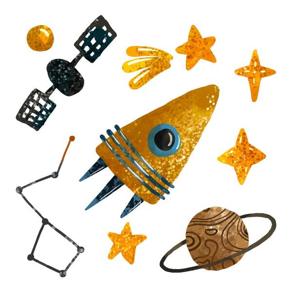 Muur stickers 100x144 Raketillustraties van planeten en sterren in de ruimte