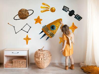 Muur stickers 100x144 Raketillustraties van planeten en sterren in de ruimte