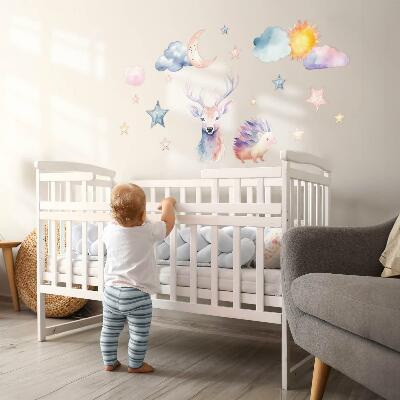 Muur stickers 100x110 Pastel aquarel dieren en lucht