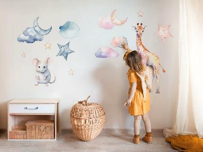 Muur stickers 100x95 Nachtelijke wonderen van de natuur in pastelkleurige aquarelstijl