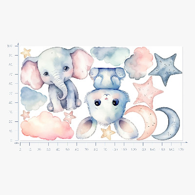 Muur stickers 100x172 Schattige dieren aan de pastelkleurige nachthemel