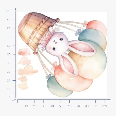 Muur stickers 100x105 Konijntje met ballonnen in aquarelkleuren