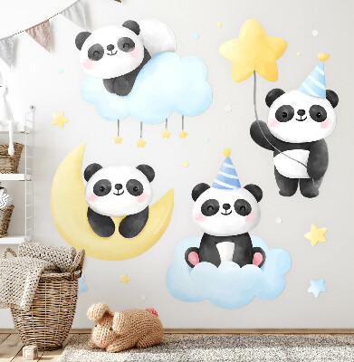 Muur stickers 100x141 Schattige panda's in een pastelkleurige aquarellucht