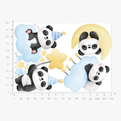 Muur stickers 100x141 Schattige panda's in een pastelkleurige aquarellucht