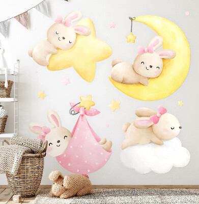 Muur stickers 100x147 Konijntjes in de nachtelijke hemel aquarel pastel
