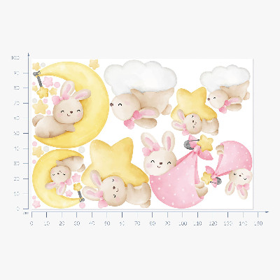 Muur stickers 100x147 Konijntjes in de nachtelijke hemel aquarel pastel