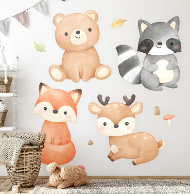 Muur stickers 100x127 Bosdieren in een pastelkleurige aquarelstijl