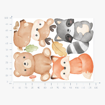 Muur stickers 100x127 Bosdieren in een pastelkleurige aquarelstijl