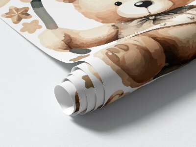 Muur stickers 100x148 Beige teddyberen in wolken met boho-ballonnen