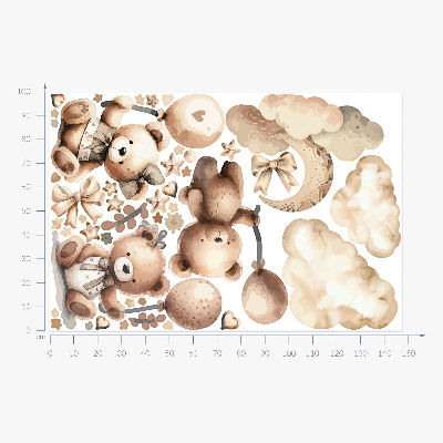 Muur stickers 100x148 Beige teddyberen in wolken met boho-ballonnen