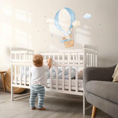 Muur stickers 100x152 Kleine beer in een ballon in de wolken aquarel pastel